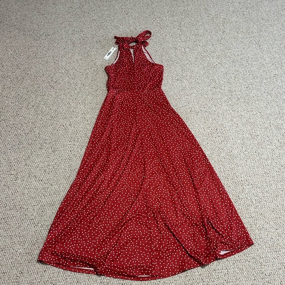 New With Tags Red Polka Dot Halter Maxi Dress - Picture 7 of 8